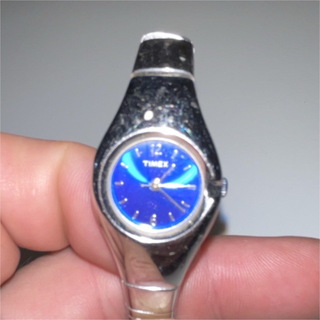 Timex Women’s Wristwatch Blue Sunburst Dial Silver Metal Bangle Dot Indexes