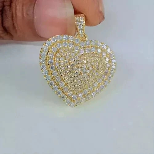 14K Yellow Gold Plated 1.60Ct Round Cut Lab Created Diamond Women Heart Pendant