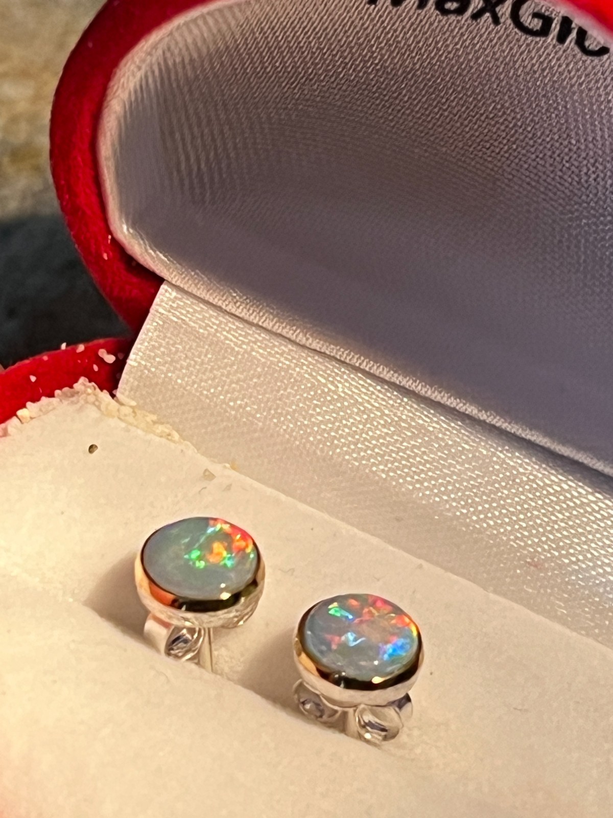 Black Opal Harlequin in 18Kt Gold Vermeil Setting Sterling Silver Stud Earrings
