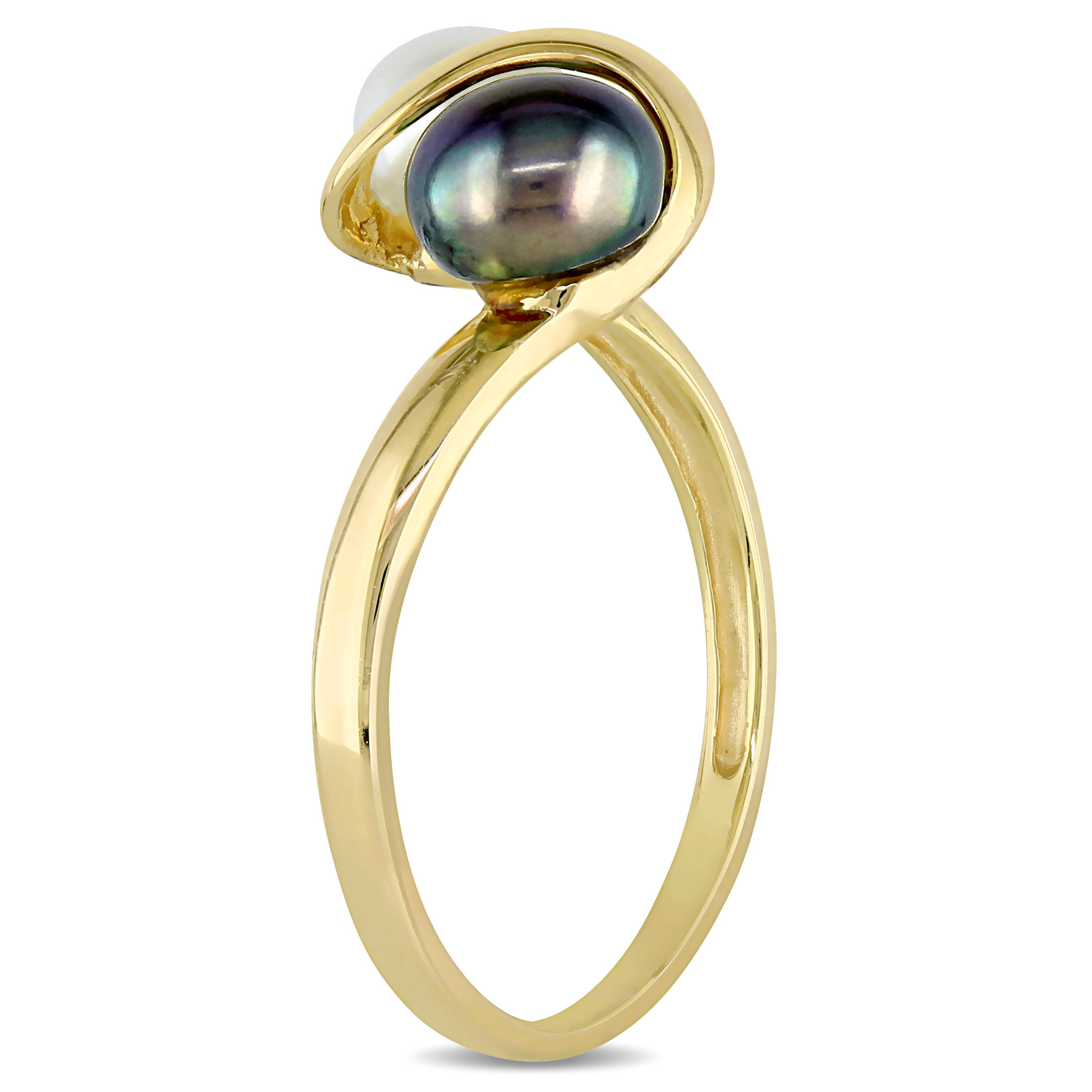 Amour 10k Gold Black & White Cultured Freshwater Pearl Ring
