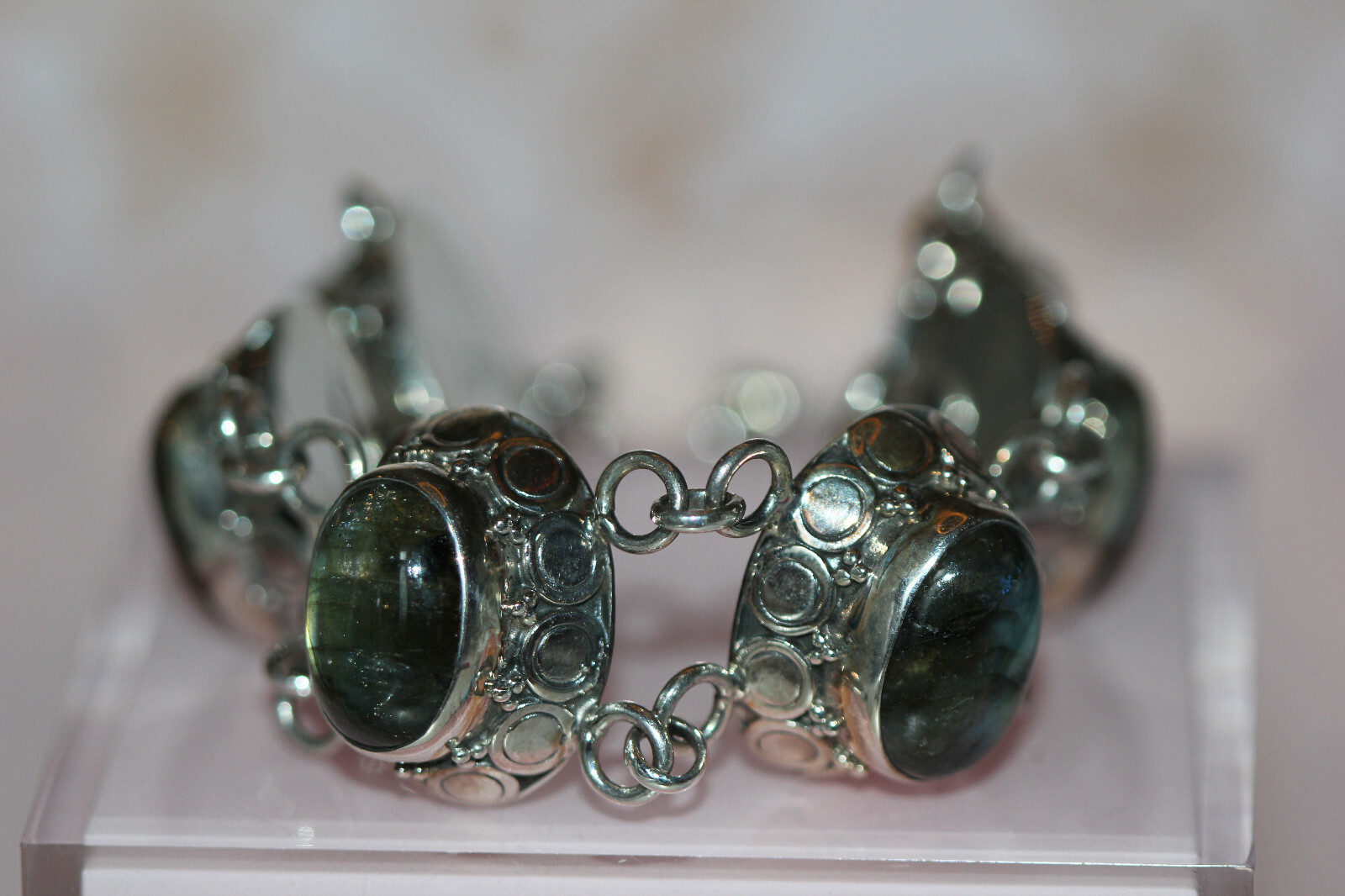 NWT Samuel B. Labradorite & Sterling Silver T-Bar Bracelet polish cloth/bag 7.5