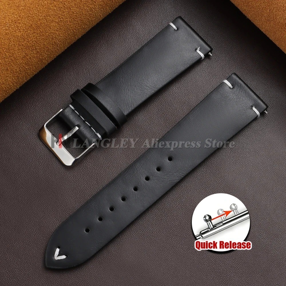 Retro Oil Wax Genuine Leather Watch Band 18 19 20 21 22 24mm Thin Cowhide Strap