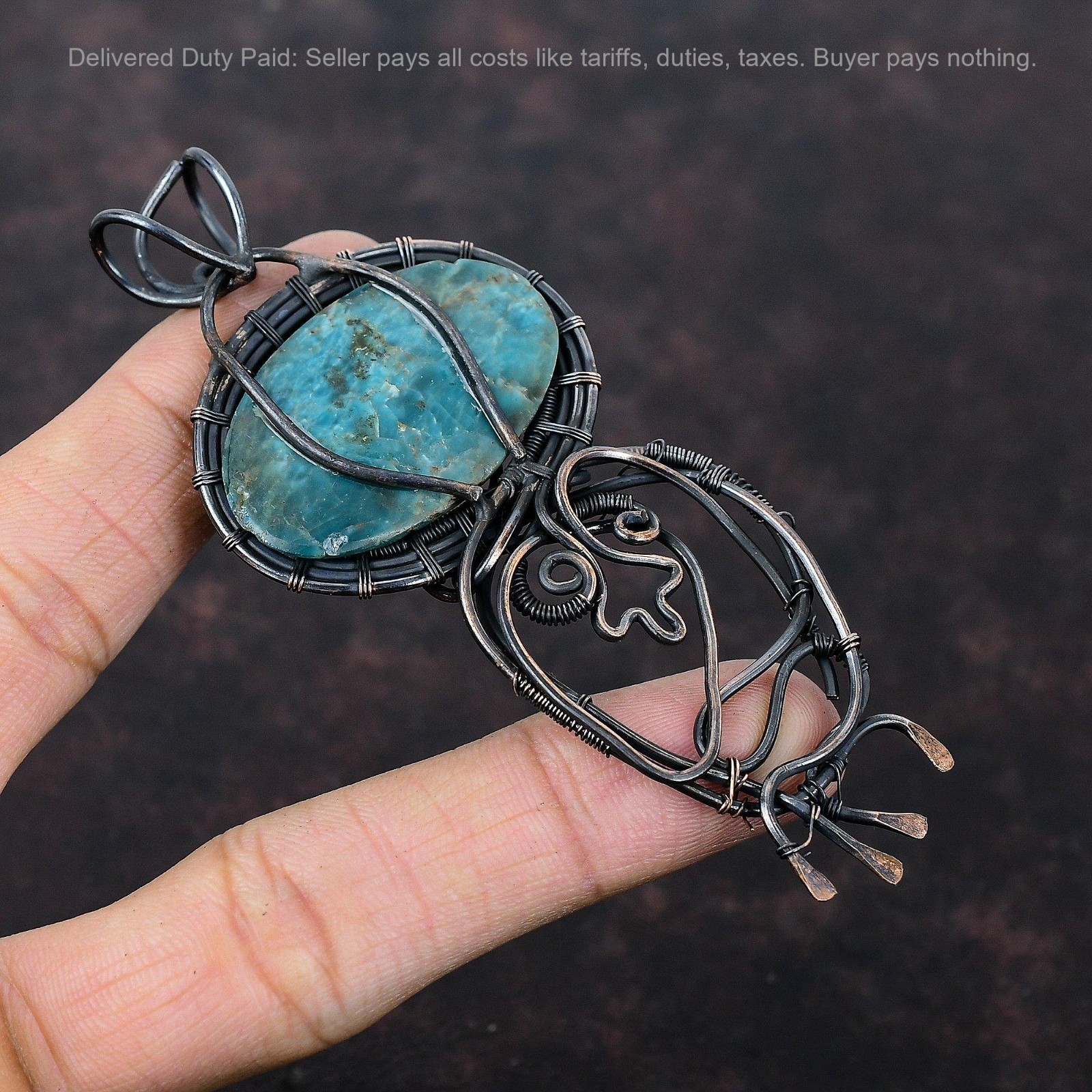 Oval Neon Apatite Gemstone Birthday Wife Wire Wrapped New Pendant Jewelry Copper