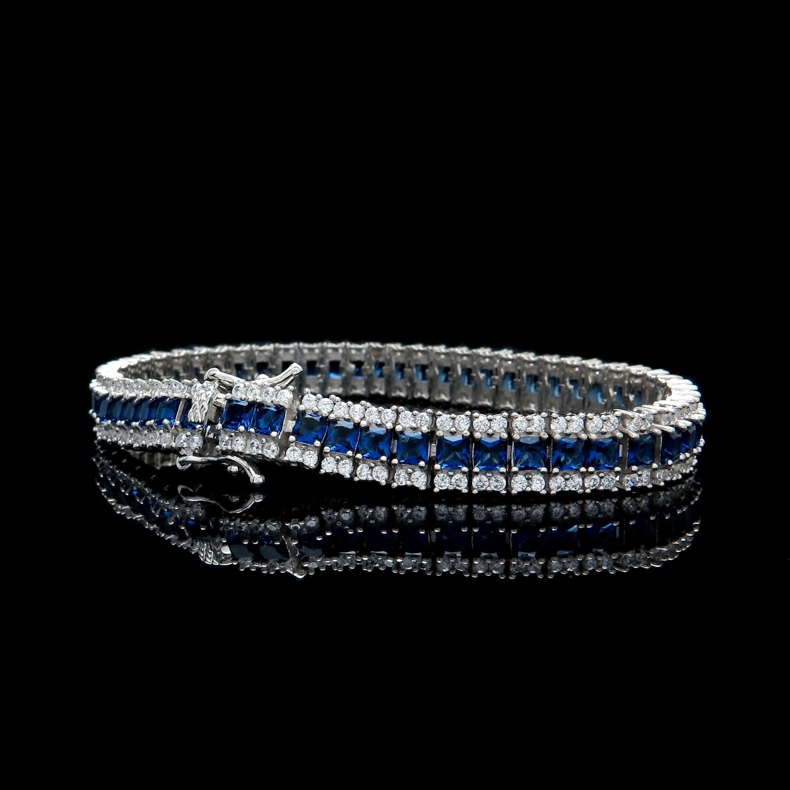 15TCW Princess Lab-Created Vintage Diamond Sapphire Tennis Bracelet 925 Silver