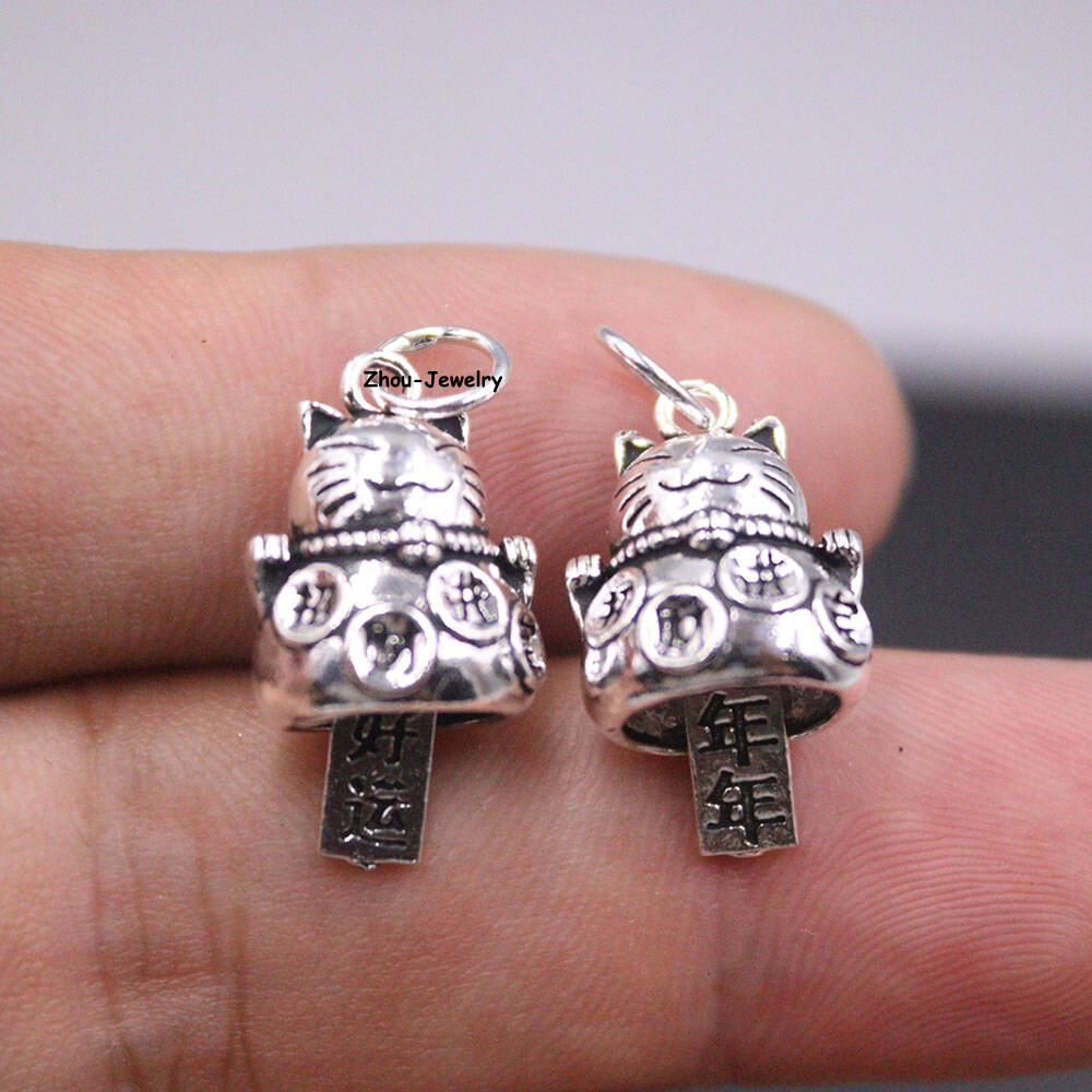 1PCS Real S925 Sterling Silver Pendant Men Women Fortune Cat Bead Pendant 2-3g