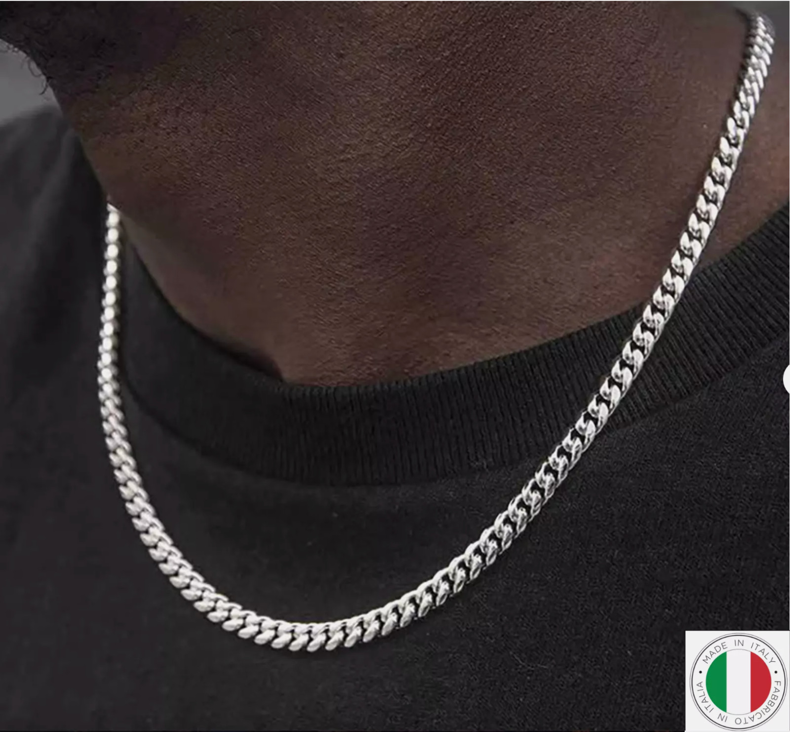 Real Solid 925 Sterling Silver Miami Cuban Mens Boys Chain Necklace Italian