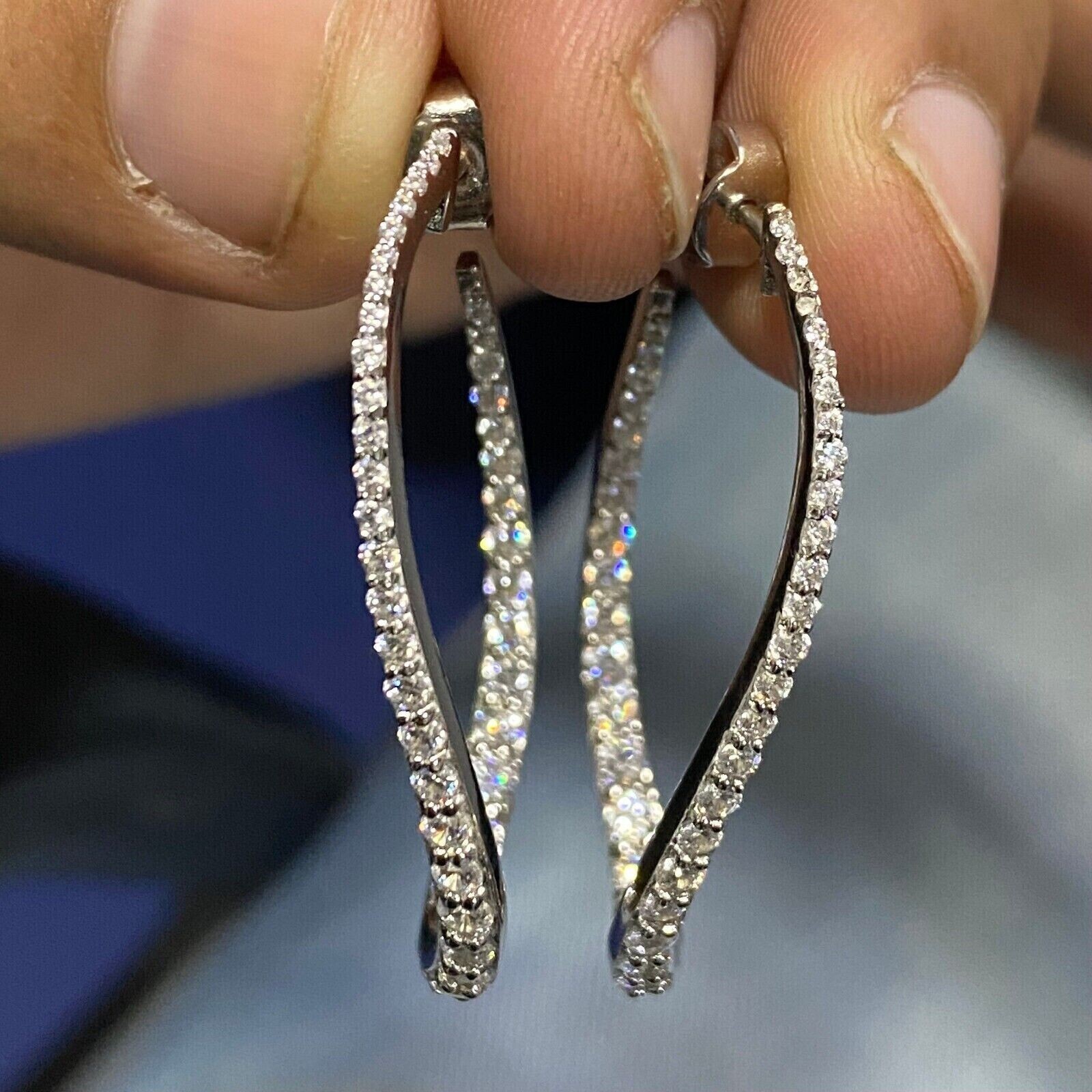 Twisted Inside Outside Hoop Earrings 2Ct Simulated Diamond 14k White Gold Plated