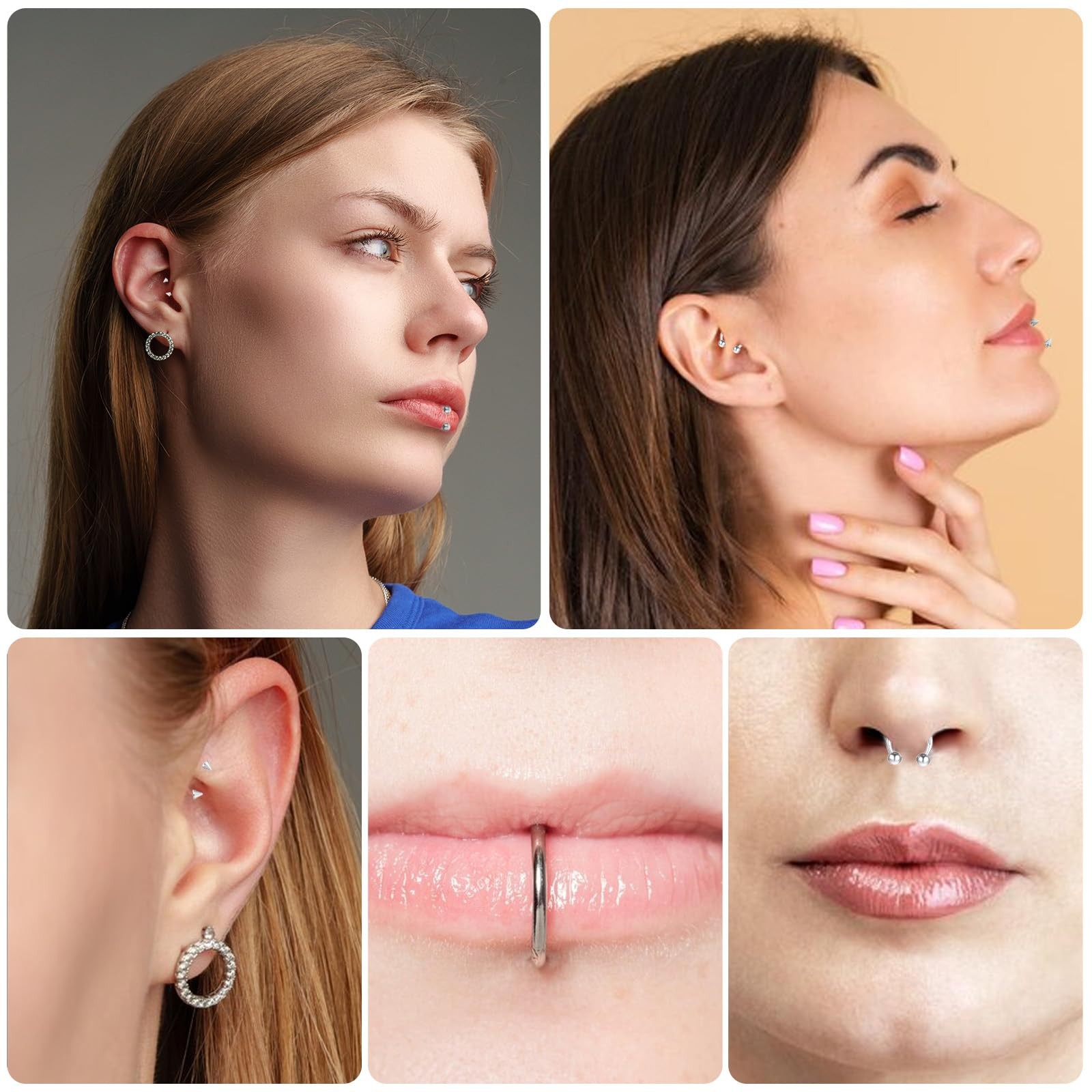 Gjinxi Lip Piercing Jewelry 32PCS 16G Lip Rings Surgical Steel Labret Jewelry…