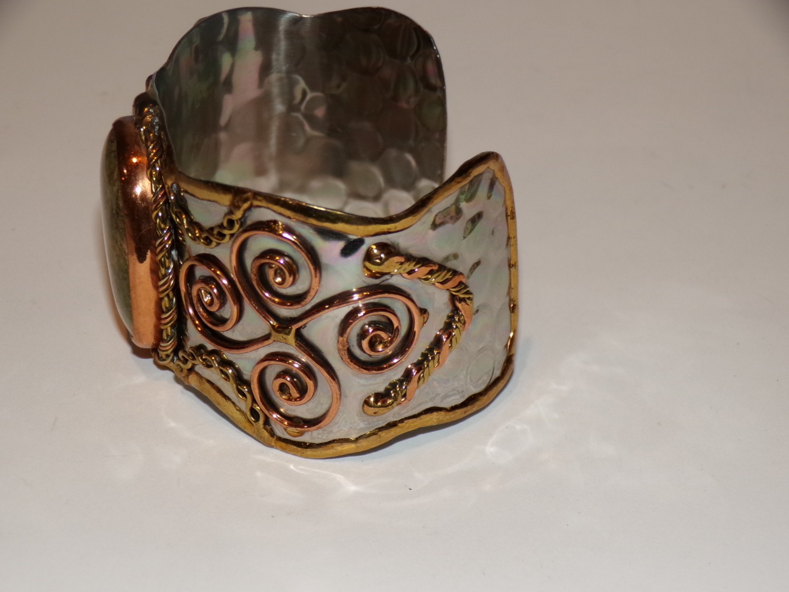 Bracelet Jewelry Unakite Mixed Metal Cuff Ladies Vintage [291]