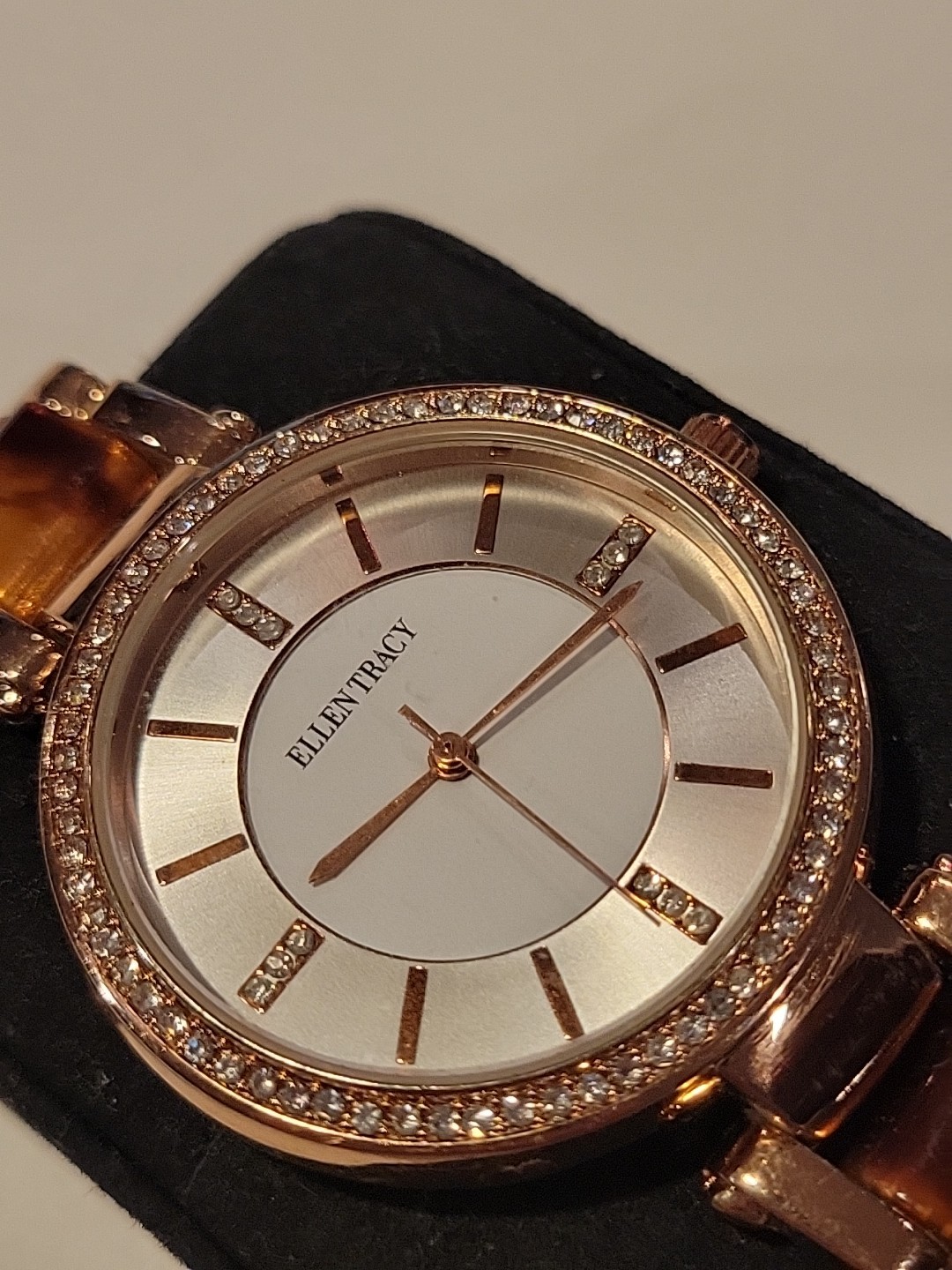 Ellen Tracy Womens Watch Rose Gold Rhinestone Accent