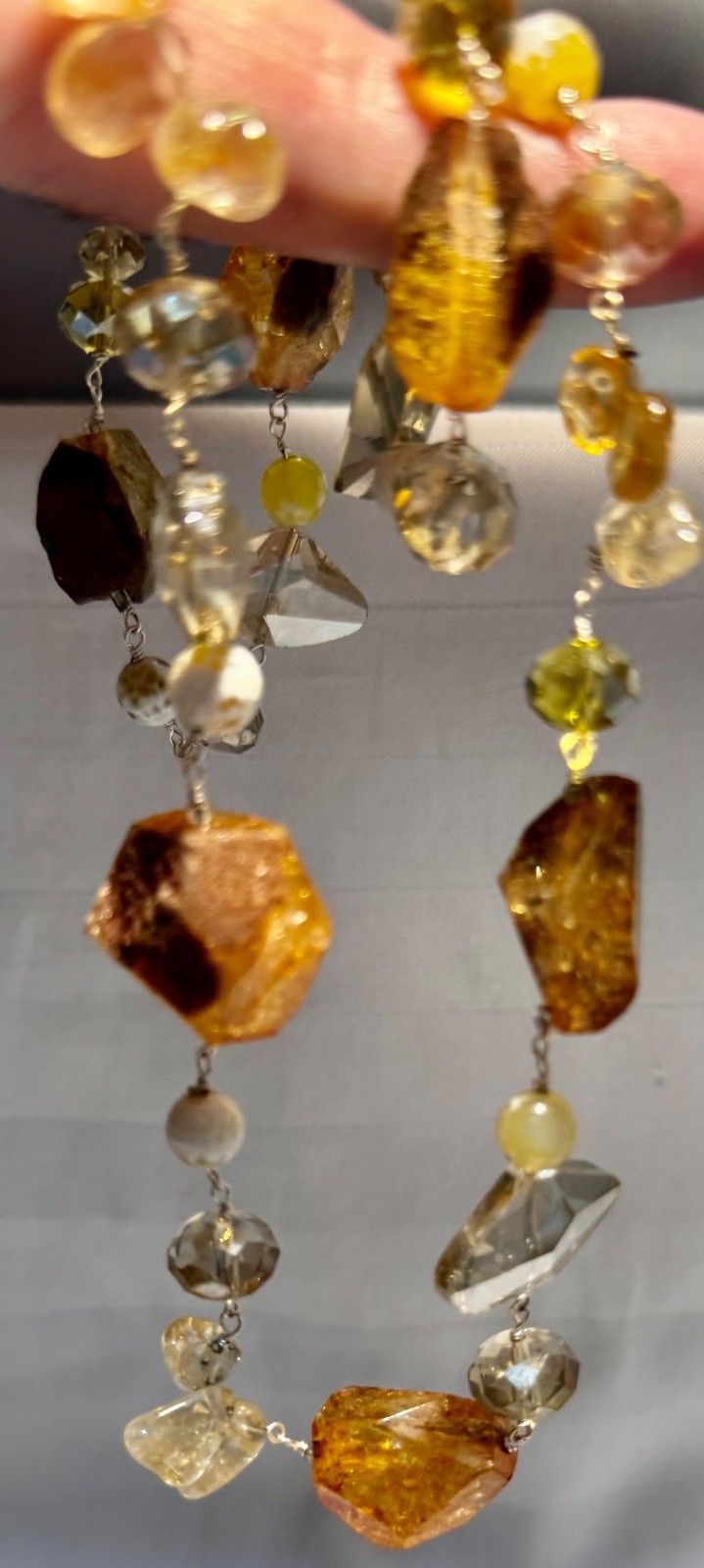 Chunky Citrine & Quartz Bead Necklace 30″ Sterling Sterling Silver 952 114g
