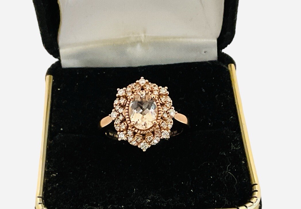Morganite,diamonds,10k Rose Gold Gemstone Ring Size 7