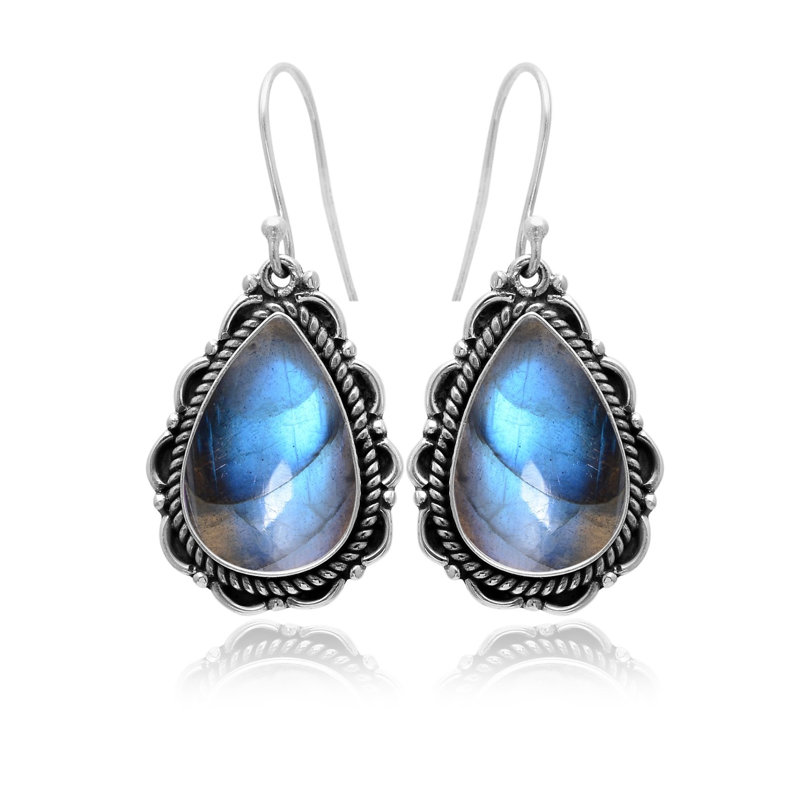 Labradorite Sterling Silver Earrings Handmade Flashy Gemstone Jewelry For Women
