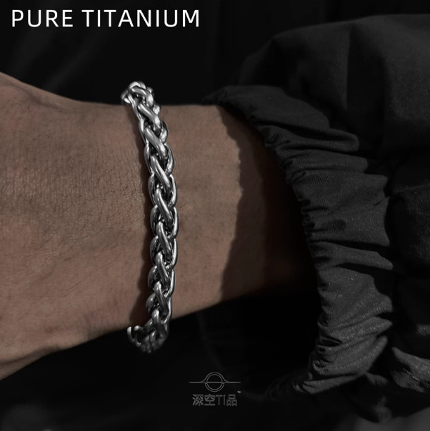 Pure Titanium Braided Bracelet 7mm Wide Wheat Chain Anti Allergic Classic Gift