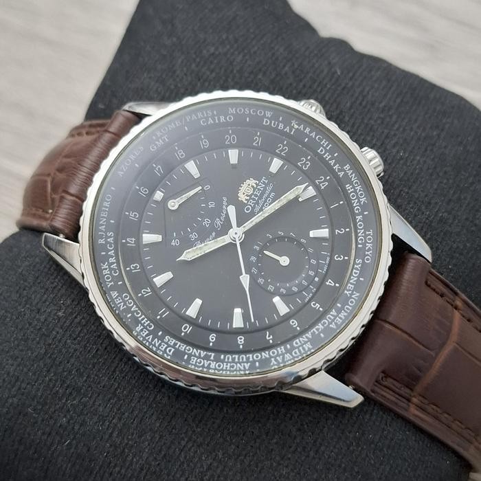 Rare Orient King Master World Time Chronograph Black Dial Date Watch Vintage Men