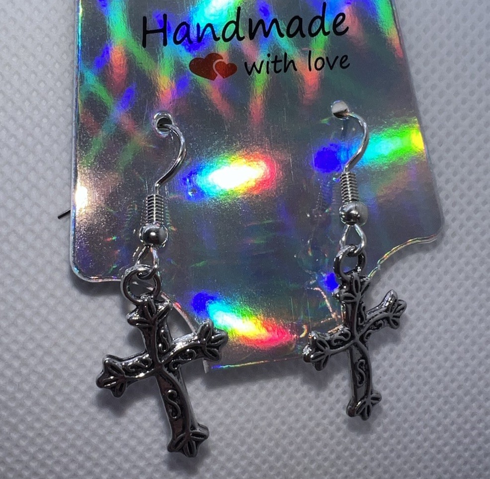 Handcrafted Silver-Tone Dangle Hook Earrings, Enamel Metal No Stone