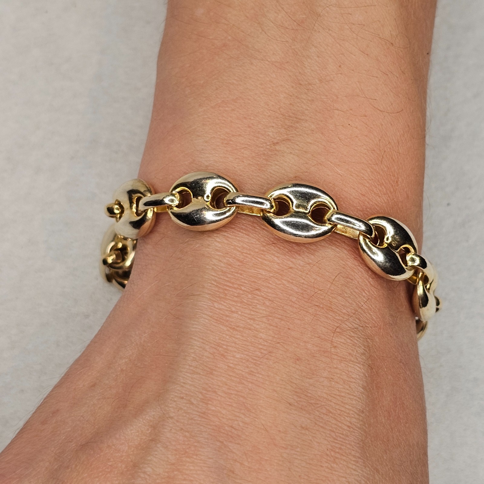 Vintage 925 Sterling Silver Gold Vermeil Puffy Gucci Link Bracelet 11mm 7.25″