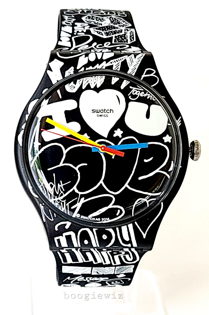 SWATCH, SWISS MADE, MODEL LOVE WALL WATCH, WRITE IT ON THE WALL, SUOB125, NIB