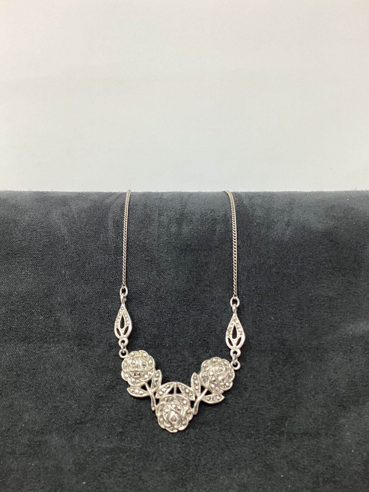 Sterling Marcasite Rose Necklace With 16” Chain Valentines