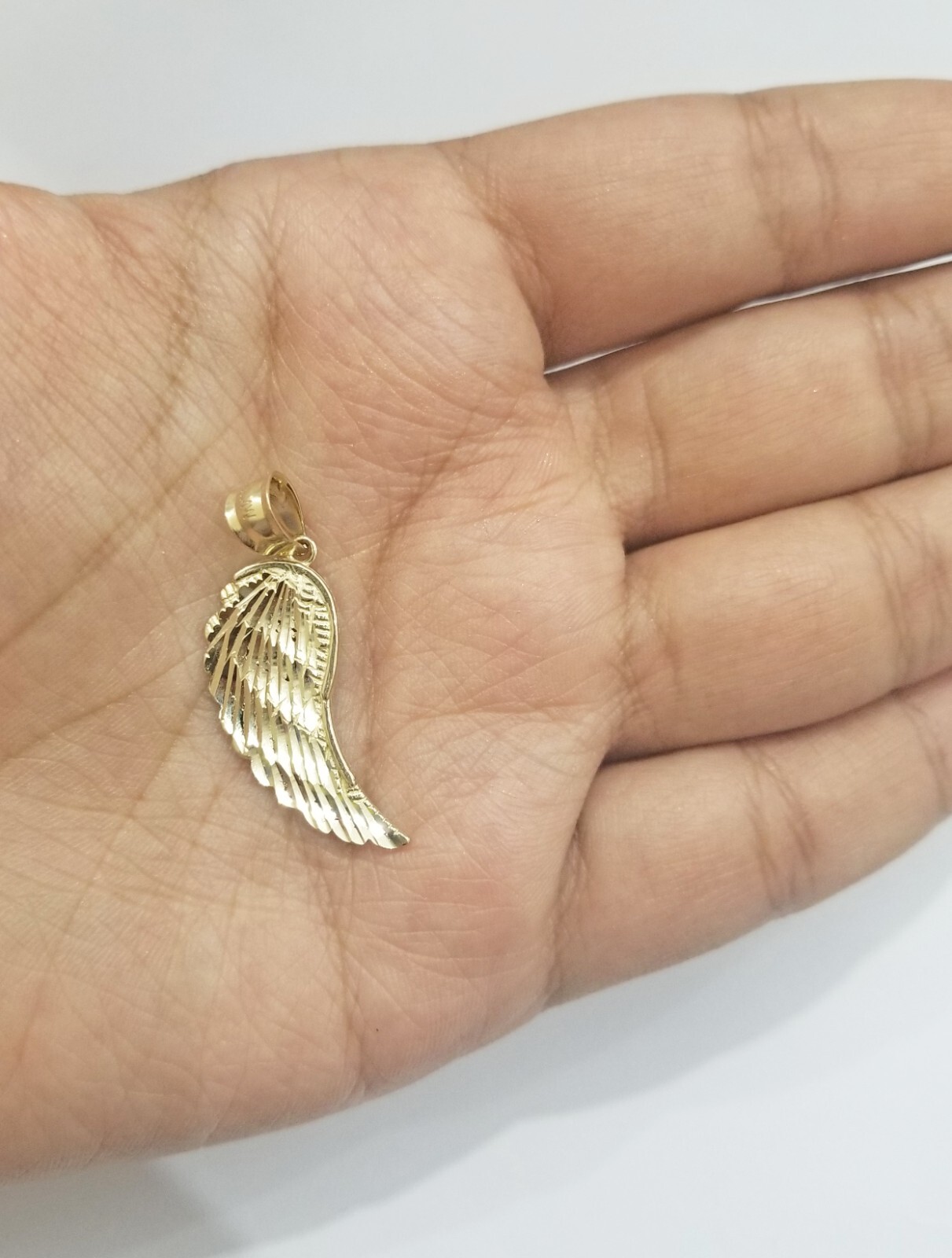 Real 10k Yellow Gold Diamond Cut Angel Wing Charm Pendant 10kt Men Women