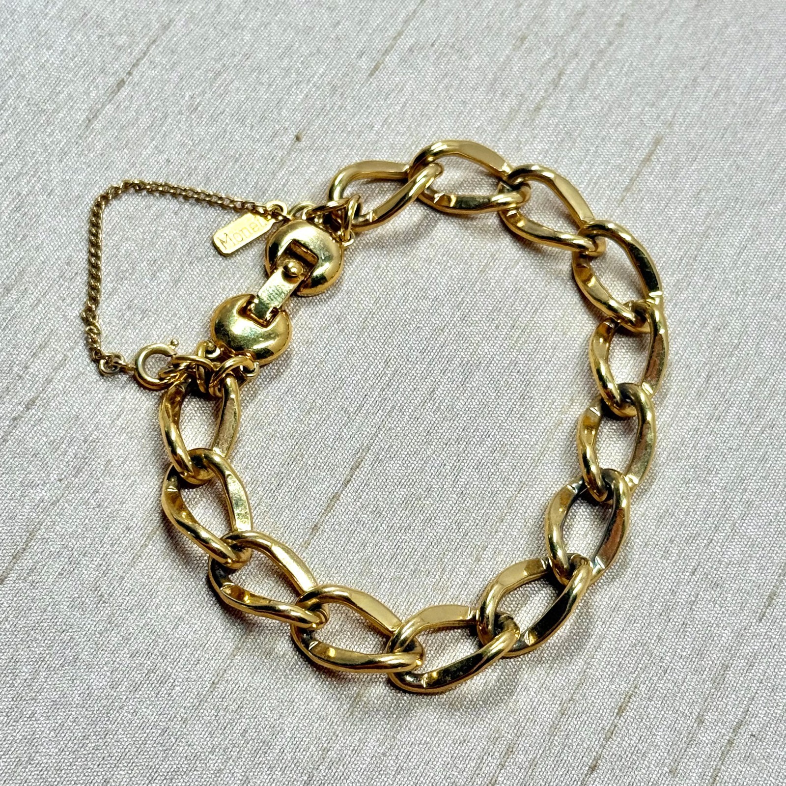 Monet Gold Plated Bracelet with Safety Chain, Classic Statement Piece – 7.5 in