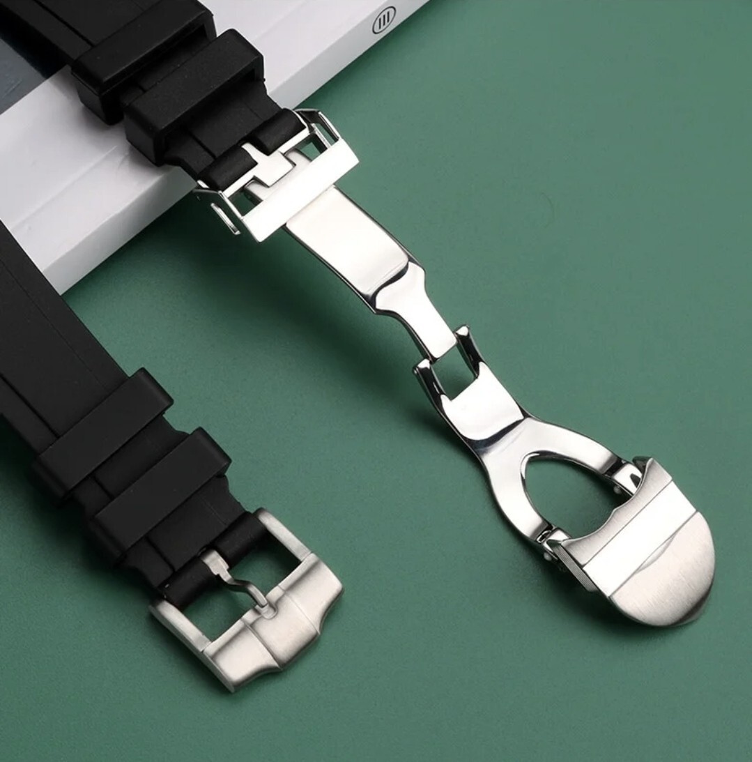 Rubber Watch Strap For Tudor Black Bay 41 22mm 12mm Black Deployant Clasp