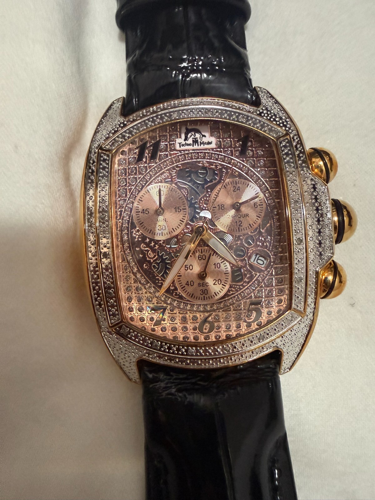 Techno Master Men’s Diamond Watch TM 2063 Stainless Steel W/E Bands New Battery