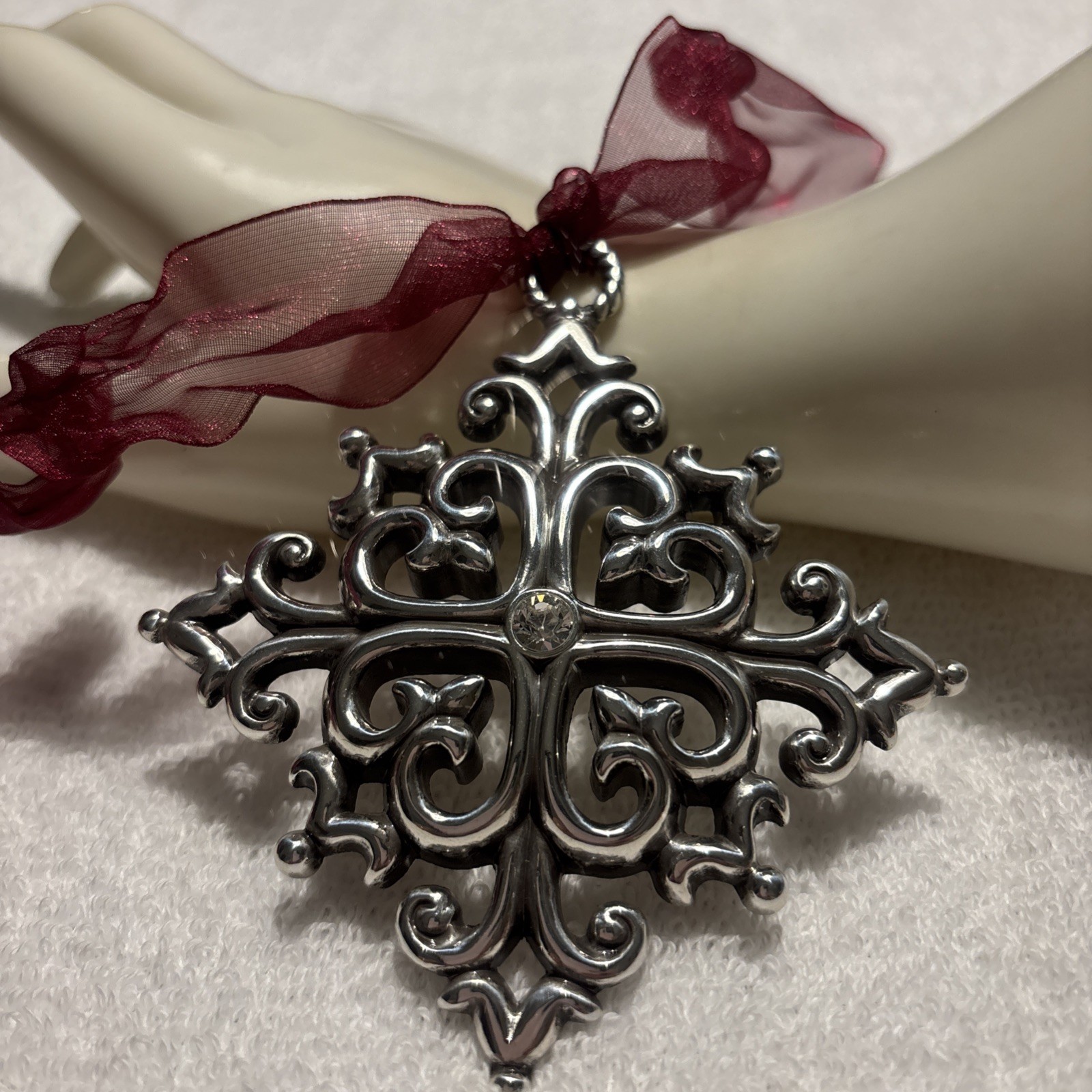 Brighton Retired Filigree Heart Crystal Ornament Snowflake Cross Silver Tone.