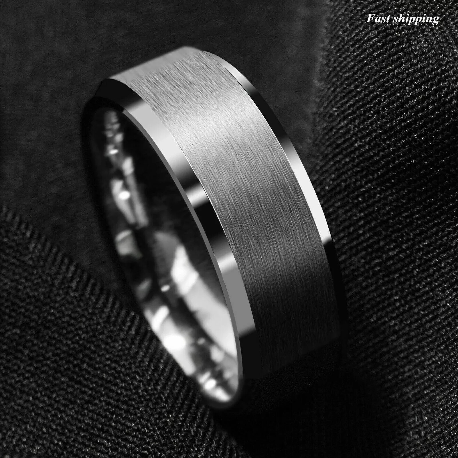 Stainless Steel Plain Band Ring for Women Matte Black Gold Silver Color 8mm R18
