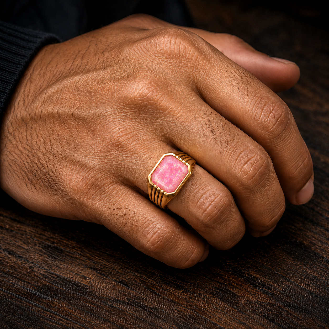 Pink Opal Signet Ring Gold Silver Mens Ring Party Wear Ring Gift For Him
