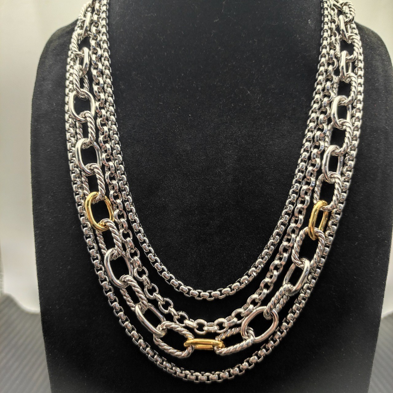 David Yurman Madison Multi‑Row Chain Necklace 925 Sterling Silver 18K Gold 19.6