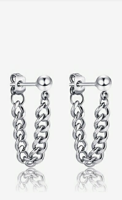 SMALL BALL AND CHAIN SILVER STUD EARRINGS 2.5 CM DROP, A GIFT FOR ANY OCCASION