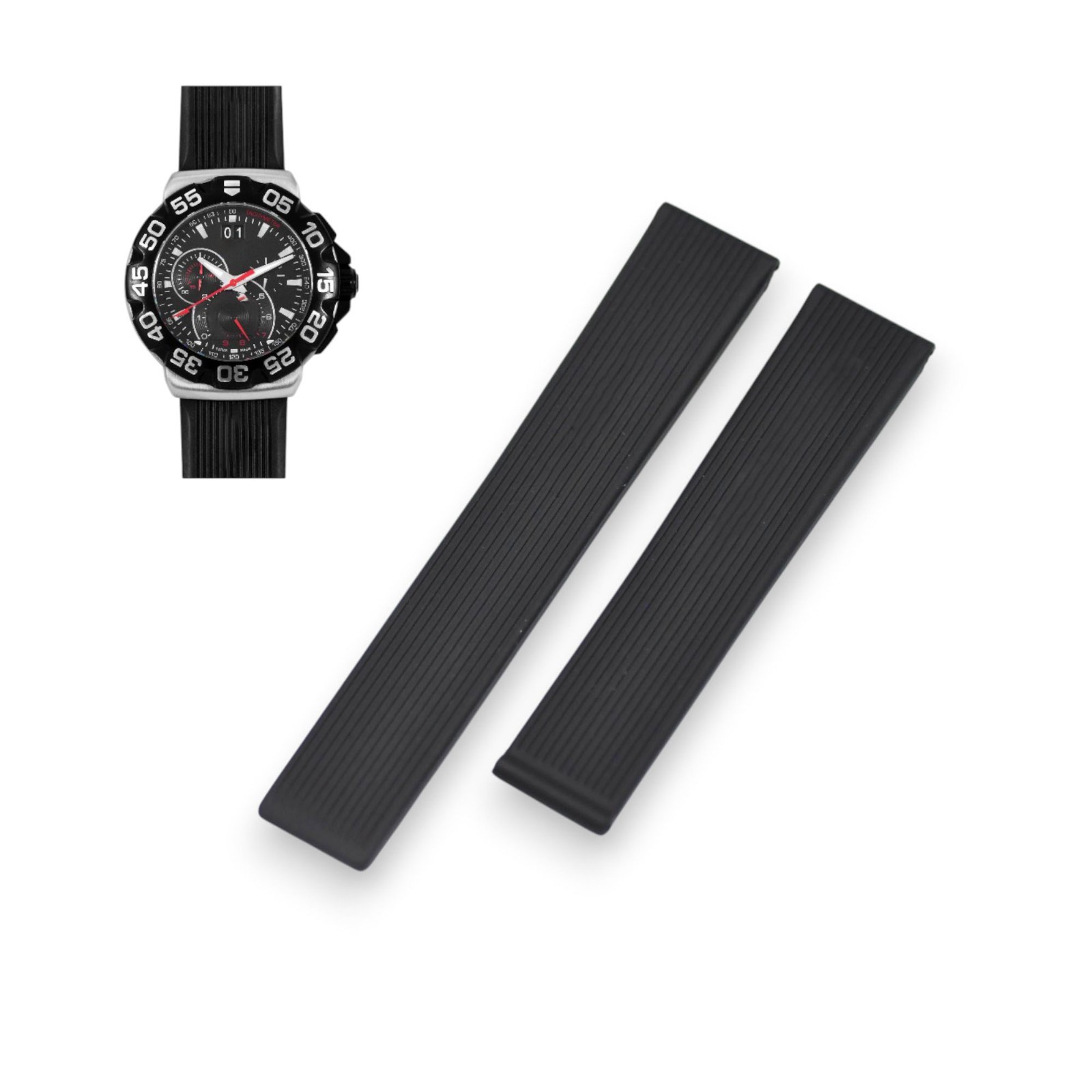 Formula One FT6026 CAH1010 21mm Black Rubber Watch Strap For Tag Heuer