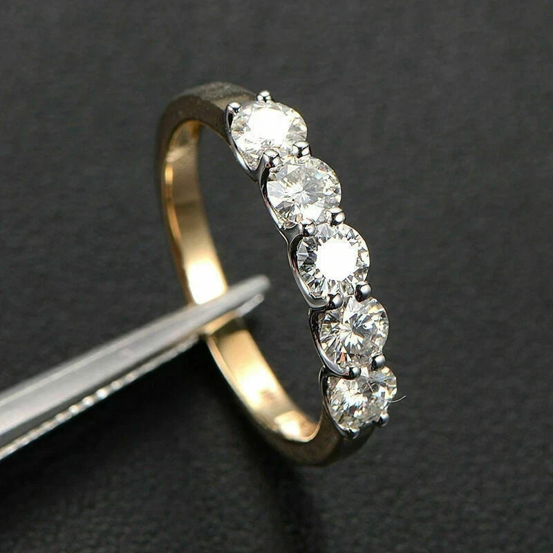 2.00CTW Round Cut Natural Diamond 14K Yellow Gold Eternity Band Engagement Ring