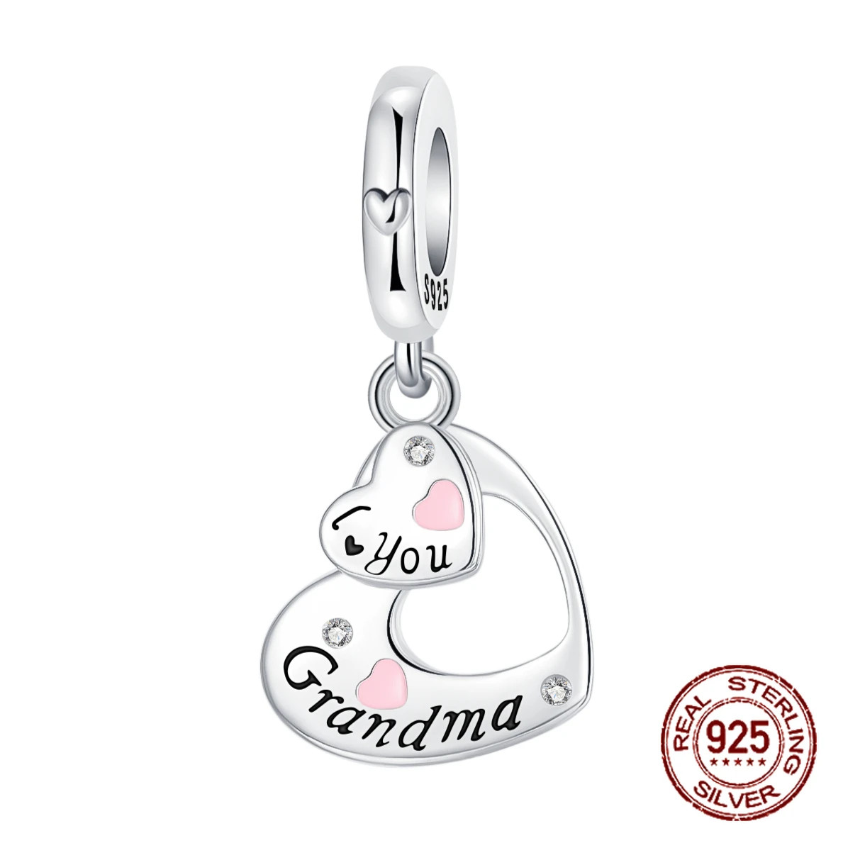 925 Sterling Silver Heart Shaped Daughter MOM Charm Beads Fit 4MM Hole Diameter
