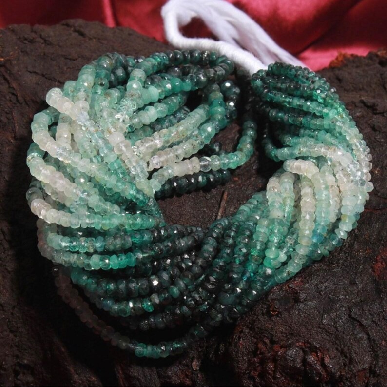 Faceted Emerald Rondelle Beads: Shaded Ombre Strand, 3x4mm 16” Inch