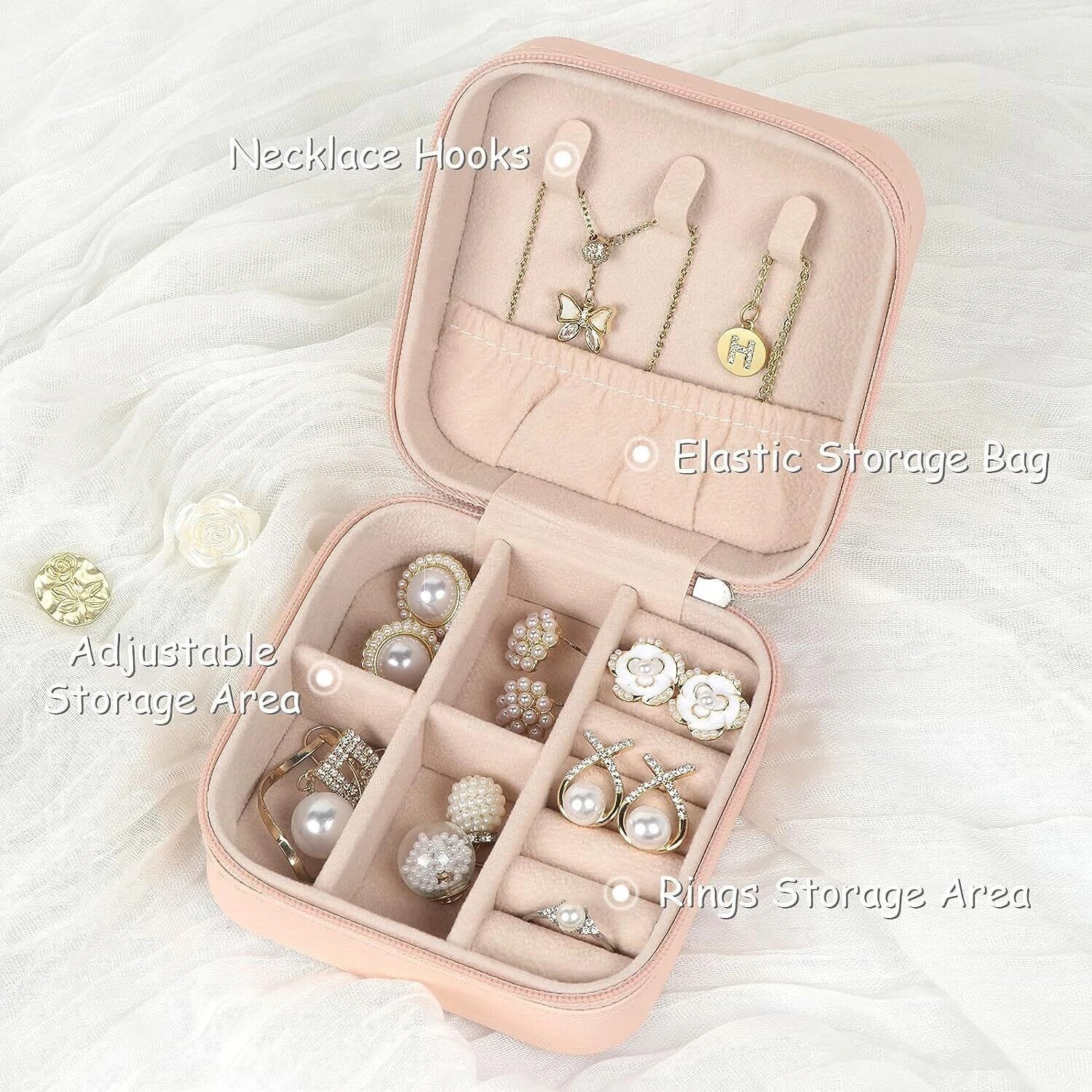 8 X Travel Jewelry Case 6-Pink and 2- White Organizer Bridal Gift LOT of 8