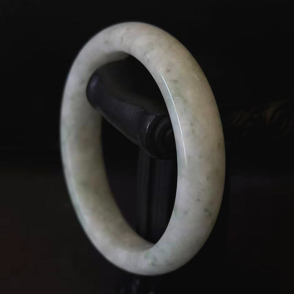 Natural Light Green Jade Bracelet Bangle, Width 14 mm, In-Perimeter 7.2-7.5 inch