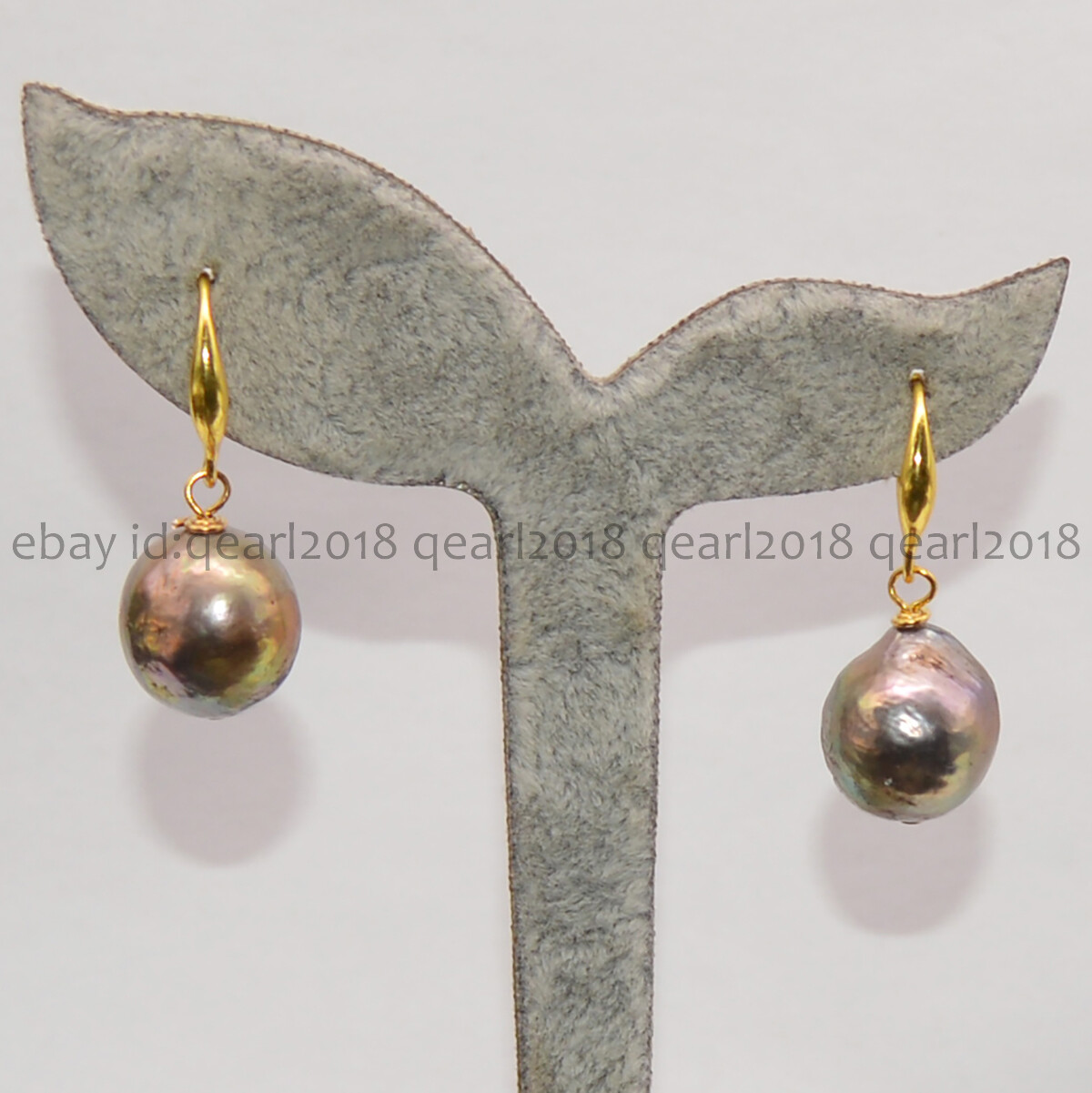 Huge 12-14mm Real Natural South Sea Baroque Black Edison Pearl Dangle Earrings