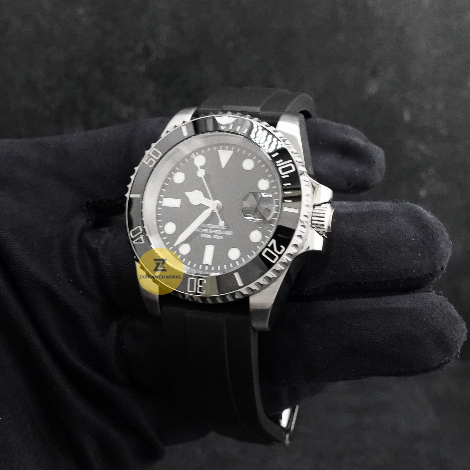 Custom Made 40mm Black Custom Sub w/ Strap Style Mod Watch NH35 Movement
