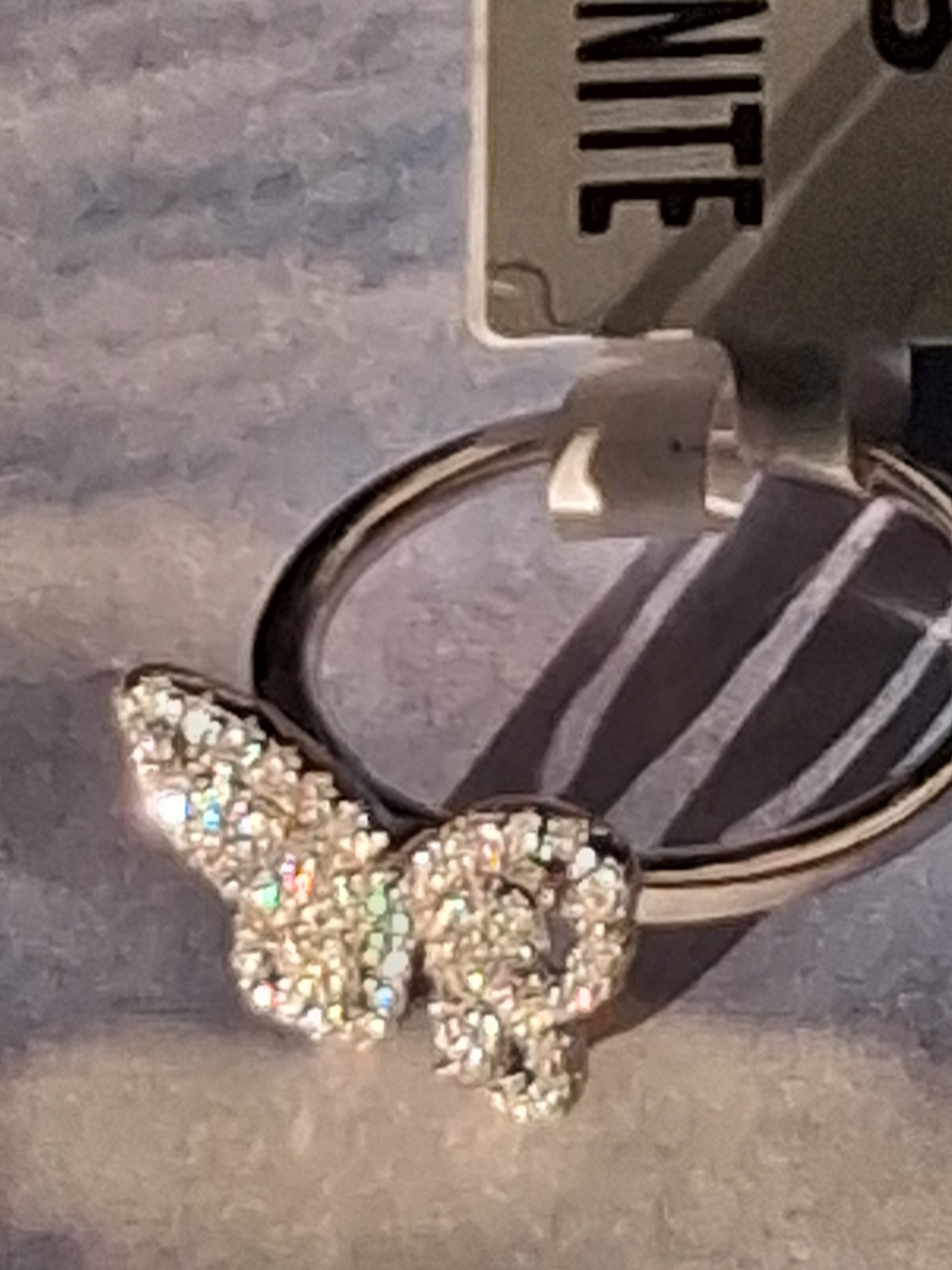1ctw Moissanite Butterfly Ring In Rhodium Platinum Plate .925 Ster. Silv. Sz 6