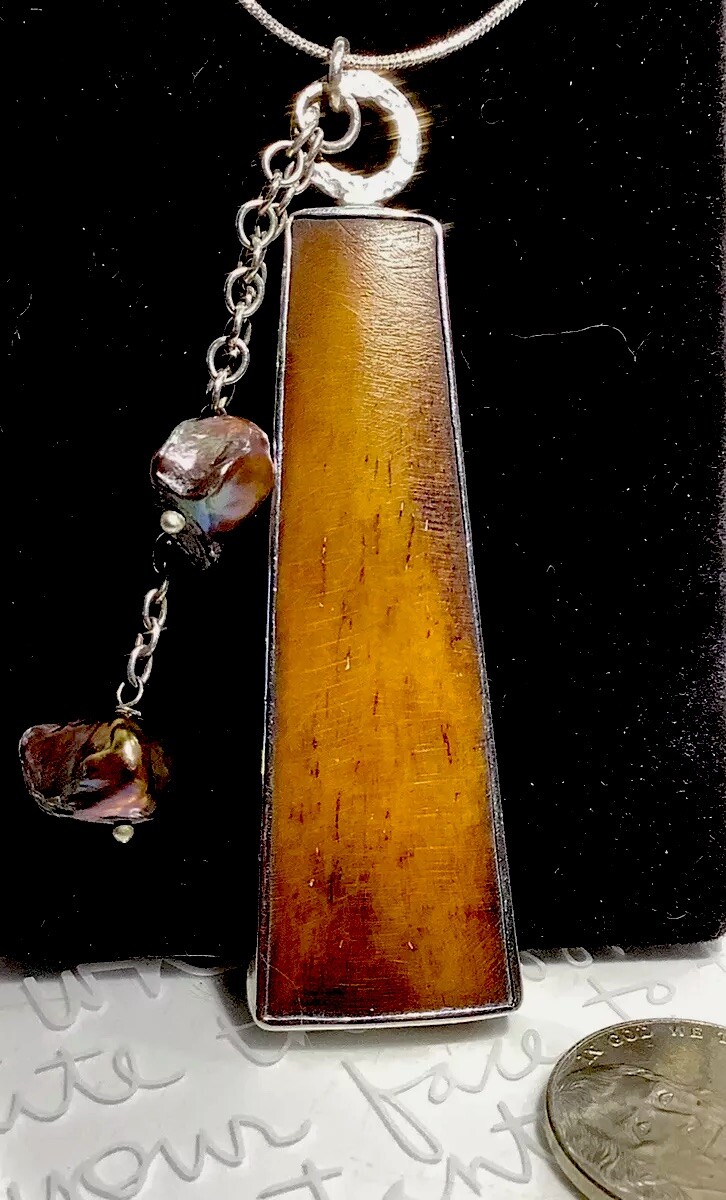 JANICE LEE RIPLEY JLR Handmade 925S Yak Bone & Pearl Pendant Necklace 17” 16.7g