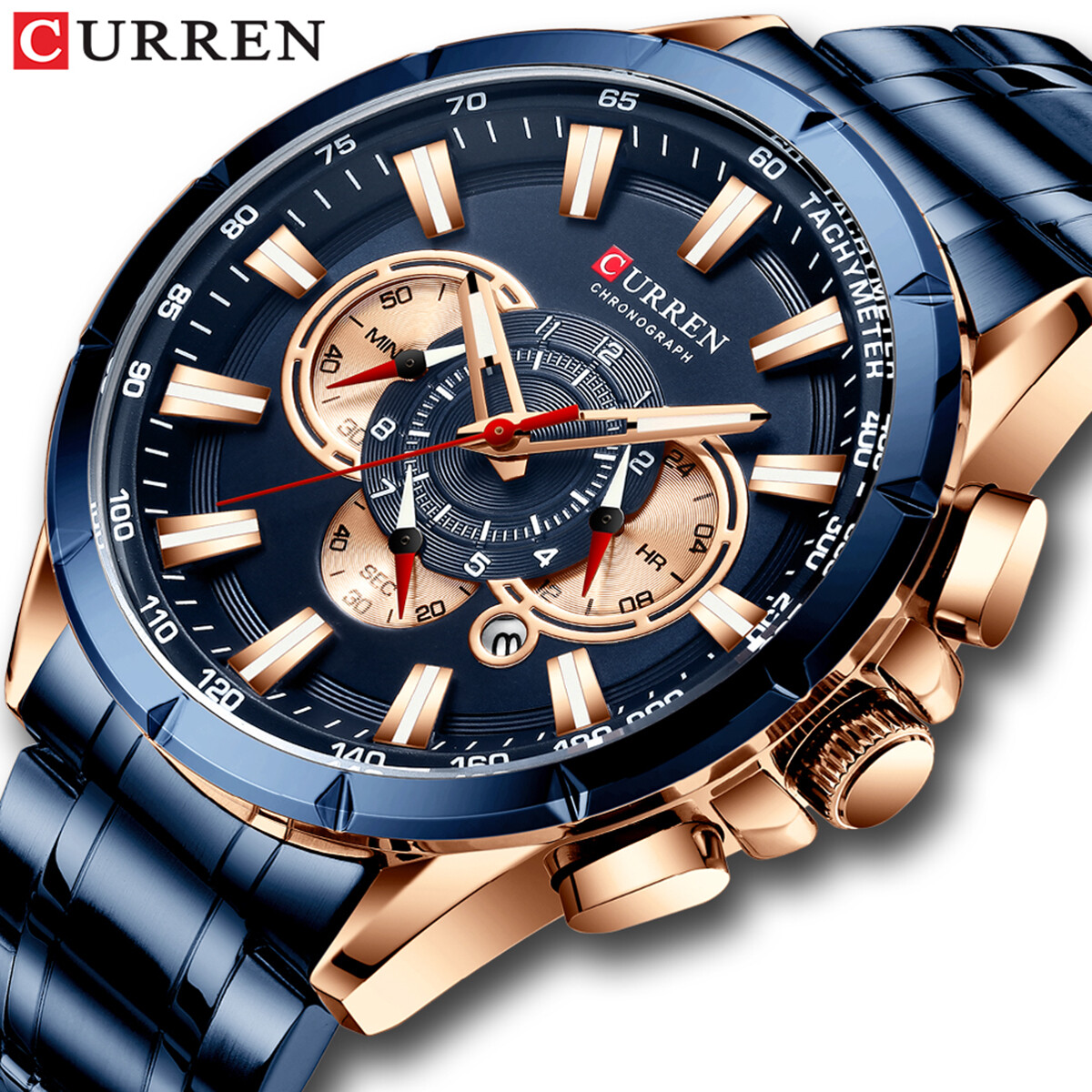 CURREN Men Causal Quartz Watches Stainless Steel Date Luxury Wristwatch V2Q6
