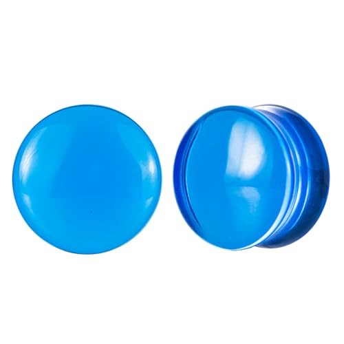 Semi-Transparent Double Flared Glass Ear Gauges Plugs, Arc Surface 16mm Blue