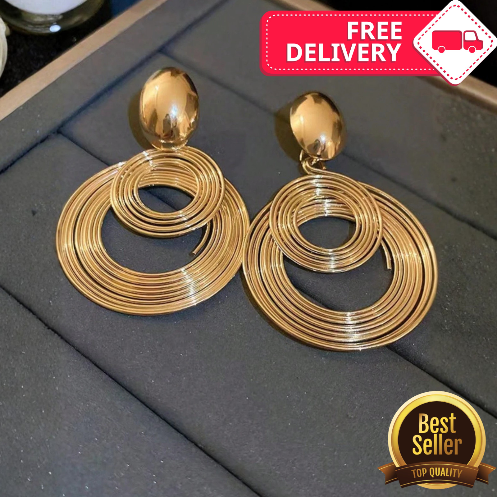 Multi-Layer Big Circle Hoop Drop Earrings Vintage Geometric Metal Dangle Women