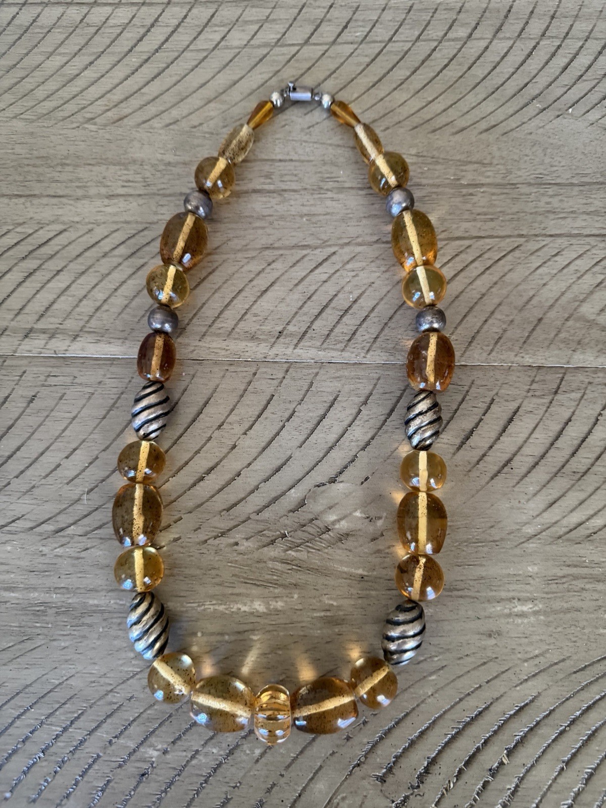 Taxco Sterling Silver 925 Amber Colored Art Glass Lrg Necklace 14.5” 177g Rare