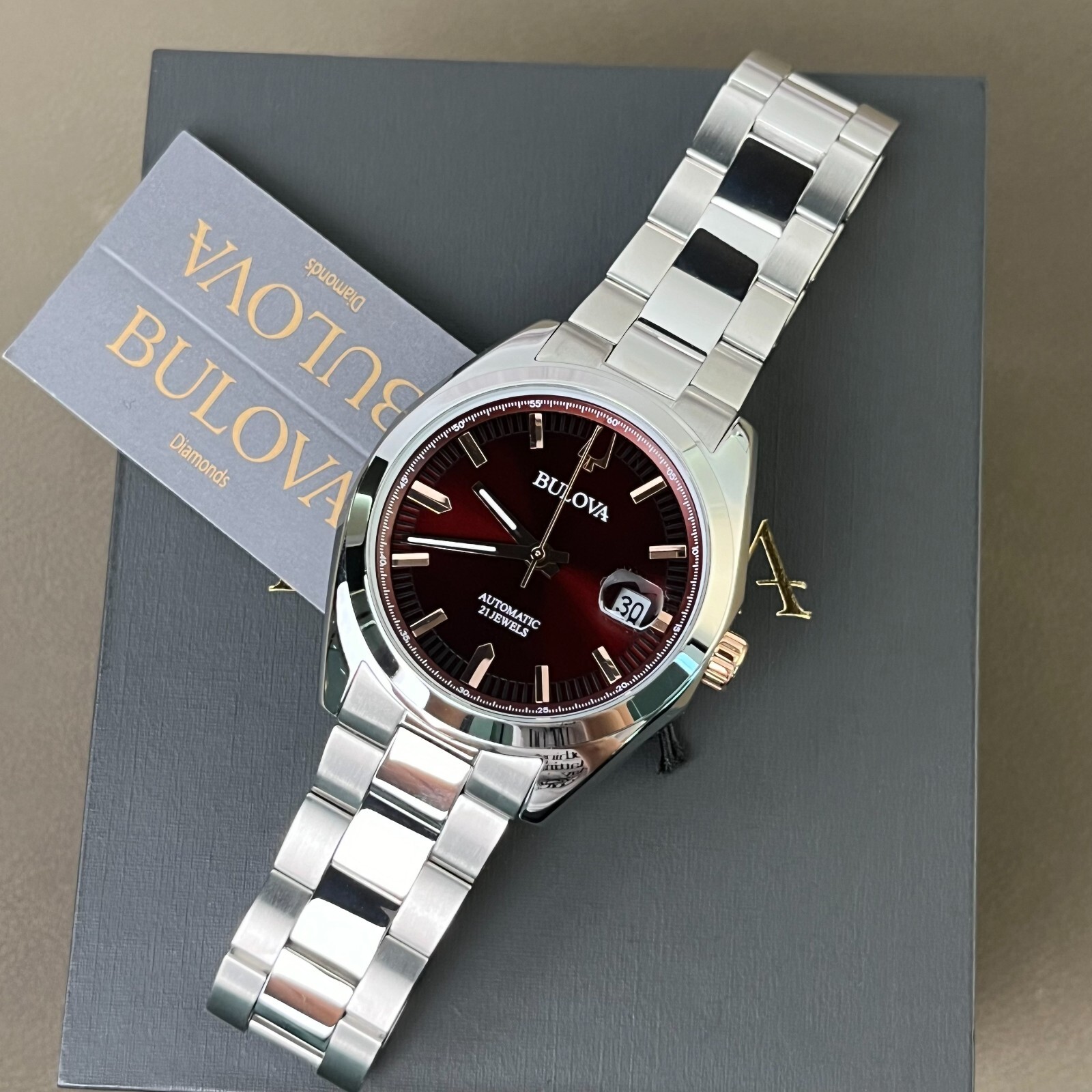 Bulova Surveyor 98B422 Automatic 39mm Red Dial Stainless Steel Men’s Watch