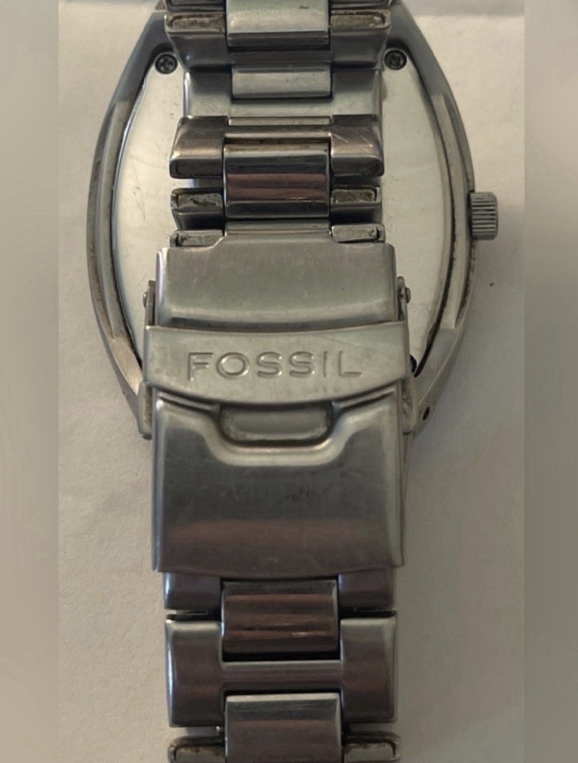 Vintage Fossil Blue stainless steel watch with Blue-to-Yellow Gradient Dial.