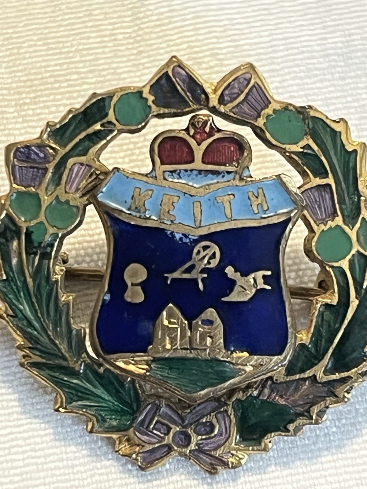 Vintage KEITH Clan Coat of Arms Enamel Heraldic Brooch Pin Scotland Crest