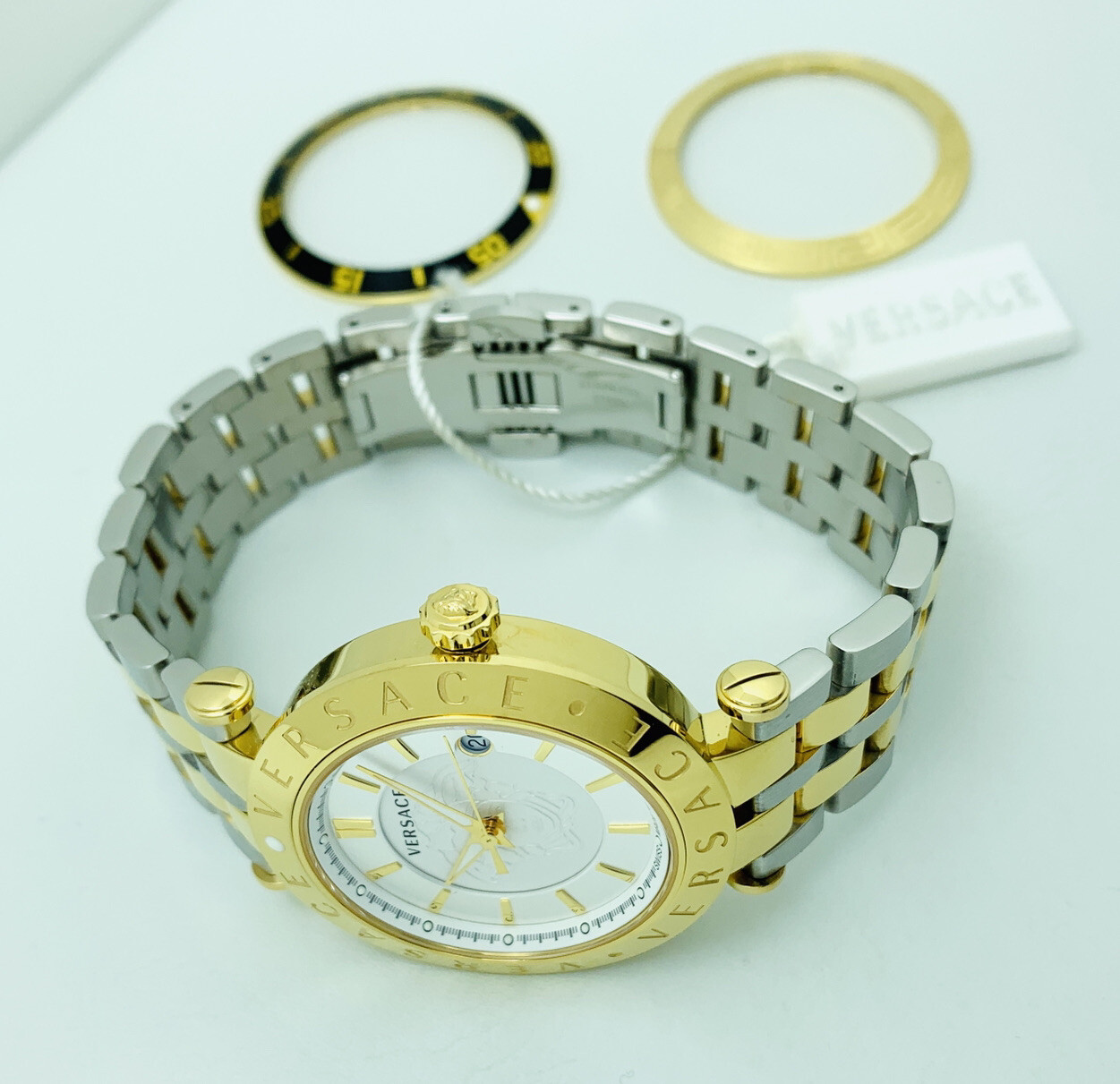 Versace VQP080015 V-Race 42mm Two-Tone Bicolour IP 2N + Silver Bracelet Watch